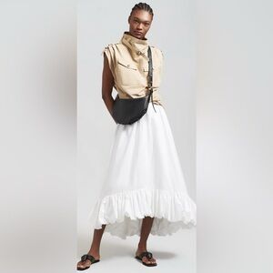 Anthropologie White Hi Low Bubble Hem Midi Skirt Elastic Waist Size Medium